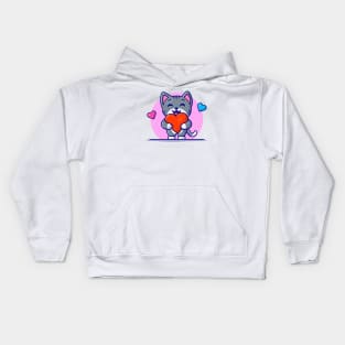 Cute Cat Holding Heart Cartoon Vector Icon Illustration Kids Hoodie